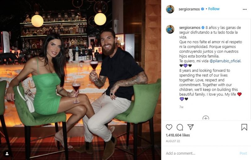 Sergio Ramos và vợ tình tứ bên nhau.