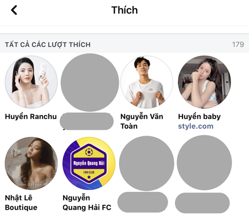 Page của Nhật Lê và Chu Thanh Huyền đều nằm trong danh sách đã like của Quang Hải