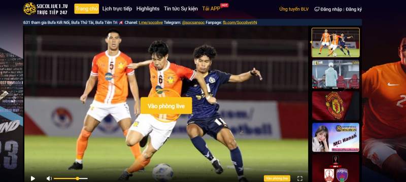 Giao diện trang Socolive.live