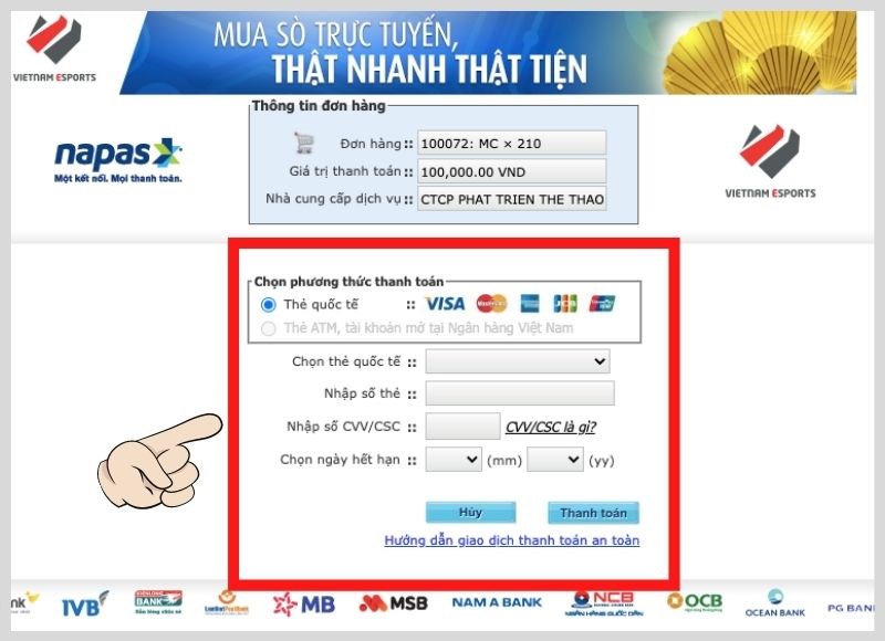 Chọn loại thẻ, điền thông tin thẻ và nhấn thanh toán